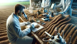 Tilth and Soil Science Europe A close up photorealistic illustration of soil scientists at work. The scene focuses on the scientists examining soil samples with detailed tools 2 (1)